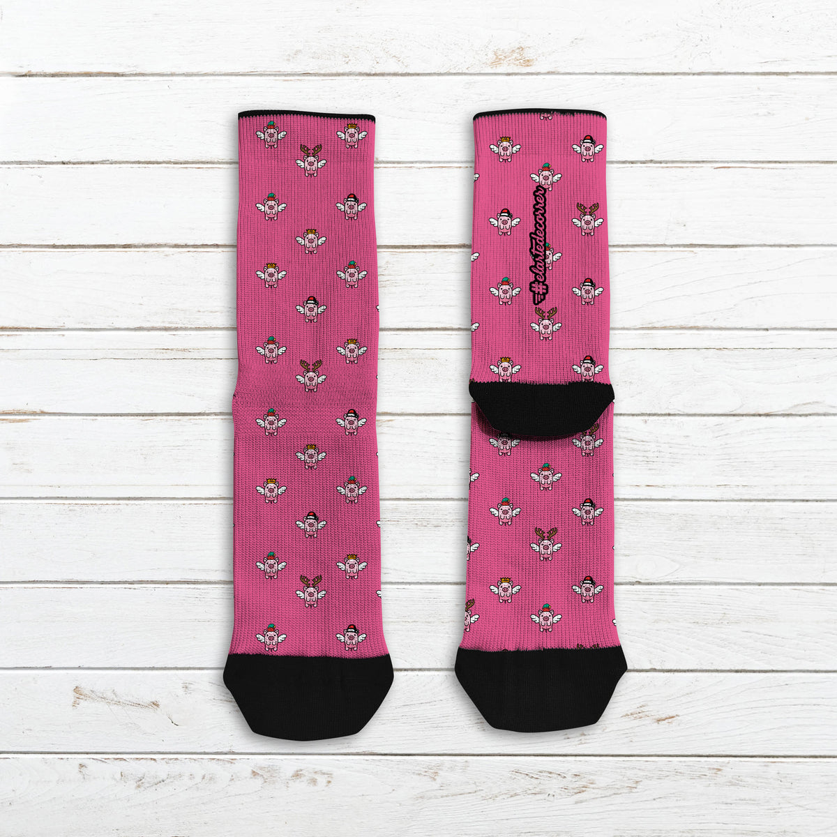 Calcetin técnico running #CerdosVoladores Navideños fucsia
