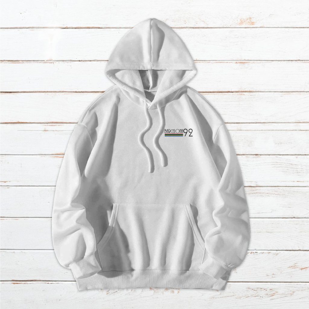 Sudadera unisex con capucha Conmemorativa #Bcn92 blanca